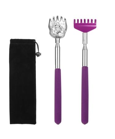 2 Pack Portable Extendable Back Scratcher - Backscratchers for Adults extendable - Metal Stainless Steel Telescoping Massage Tool with Carrying Bag (Purple)