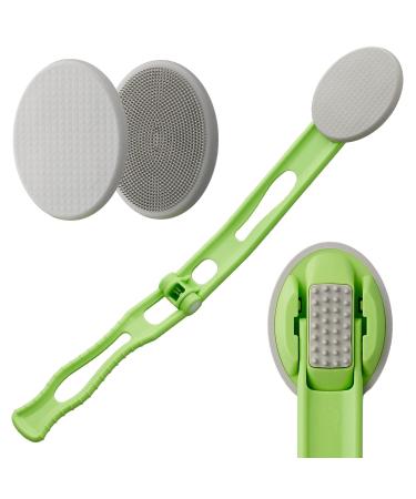 DOWMI Lotion Applicator for Back, Foldable - 19" Long Handle, Applies Creams, Sunscreens, and Ointments - Includes 2 Types of Pads Green