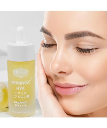 QUEEN MORINGA HYA Organic Moringa Oil with Hyaluronic Acid for Face Hydrating & Anti-Aging Facial Oil Serum Lightweight Fast Absorbing Non-Comedogenic Fragrance-Free Moisturizer - 1 fl oz