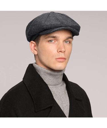 Men's High Woolen Tweed Newsboy Cap - Dark Grey Plaid - Size 7 1/2-7 3/4 - Buy Online on GoSupps.com