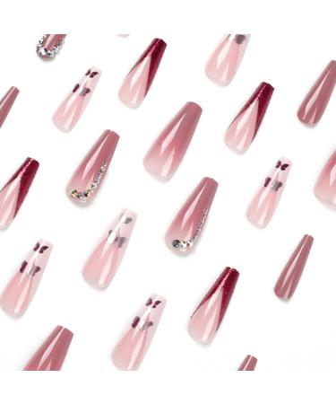 Justotry 24-Piece Rhinestone Coffin Nails - Glitter Ballerina Press-On Fake Nails for Women in Red - Short Artificial Fingernails - Buy Online on GoSupps.com