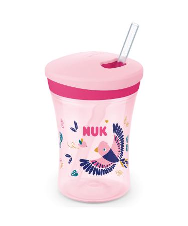 NUK Action Cup Children's Drinking Cup Chameleon Effect 12+ Months Twist Lid with Soft Straw Leak-Proof BPA 230 ml Bird (Pink) Pink Chameleon Effect