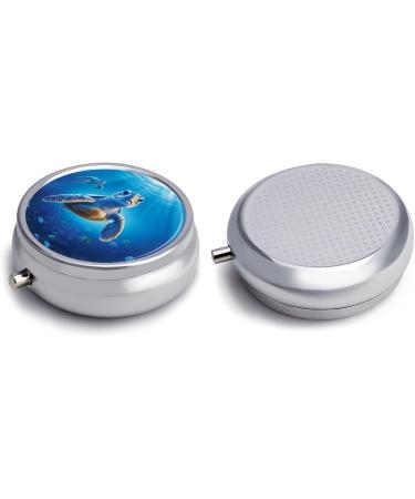 Round Turtle Pill Box | Blue Water Print 3 Compartment Portable Organizer | Decorative Metal Pocket Medicine Case - Style 1 - Buy Online on GoSupps.com
