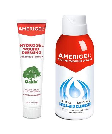 AMERIGEL Wound Care Bundle - 1 oz. Hydrogel Wound Dressing  4 fl oz. Saline Wound Wash - Moisture-Rich Healing and Advanced Skin and Wound Care