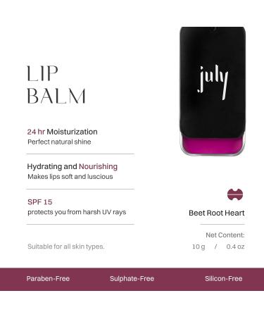 July Beetroot Heart Lip Balm - 24hr Moisturization Hydrate & Lighten SPF 15 Jojoba & Almond Oil Soft Plump Lips for Men & Women - 10gm - Buy Online on GoSupps.com
