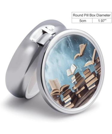 Books in The Sky Round Pill Box | 3 Compartment Decorative Metal Pill Organizer | Portable & Stylish Pocket Pill Case - Buy Online on GoSupps.com