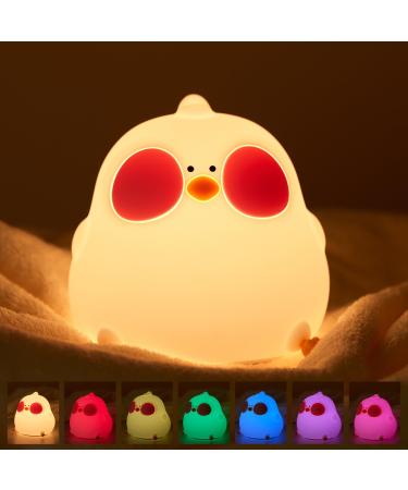 Attivolife Cute Chicken Night Light Kids LED Squishy Lamp Touch Dimmable + 7 Colors + Timer USB Rechargeable Silicone Animal Nursery Bedside Light Best Birthday Christmas Gifts for Baby Girl Boy