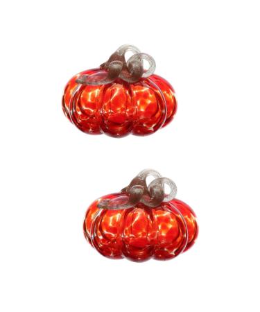 Ciieeo 2pcs autumn desktop with lights glass pumpkin jar American Country decorate glass pumpkin decorations Collection desk with cover dispenser manual Redx2pcs 12.5x12.5cmx2pcs