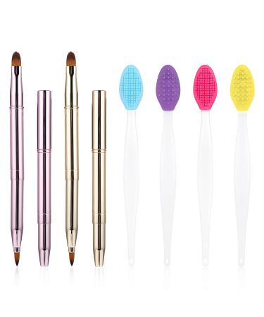 6 Pcs Lip Scrub Brush Retractable Lip Brush Double-Sided Mini Silicone Exfoliating Brush Lip Makeup Brushes With Cap Double-Sided Mini Exfoliating Brush For Lipstick Gloss Creams