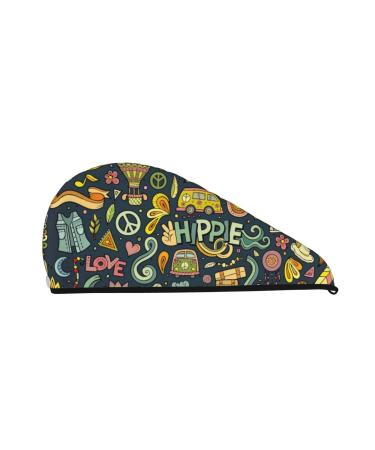 Colorful Hippie Microfiber Hair Towel Soft Super Absorbent Hair Towel Wrap for Women Coral Velvet Quick Dry Hair Cap for Long Curly and Thick Hair