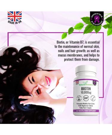 365 Biotin Hair Growth Tablets (1 Year Supply) - 10,000UG Vitamin B7 Supplements for Healthy Hair, Skin, and Nails - Vegetarian Formula for Men and Women - UK Manufactured - Buy Online on GoSupps.com