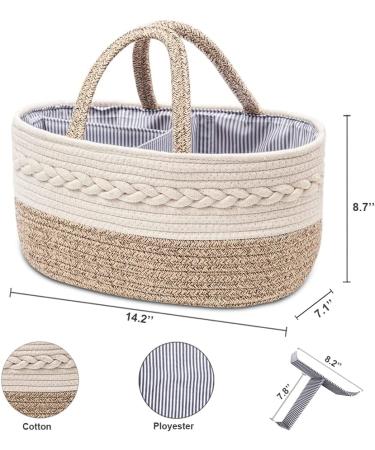 Portable Baby Diaper Caddy Organizer with Changeable Compartments - 100% Cotton Woven Rope Basket for Nursery Storage - Ideal for Car & Changing Table - Perfect Newborn Gift - Buy Online on GoSupps.com