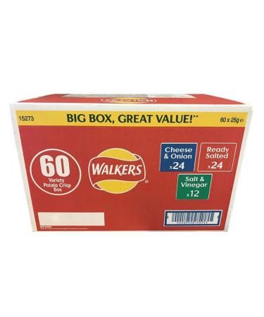 Walkers Crisps Mixed Flavour Variety Pack (Salty Salt & Vinegar Cheese & Onion) - Selection Box 60 x 25g