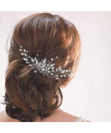 Yean Silver Rhinestone Opal Crystal Wedding Hair Comb - Bridal Hair Clip for Brides & Bridesmaids - Buy Online on GoSupps.com