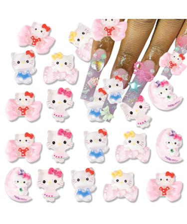 50Pcs Hello Kitty Nail Charms for Acrylic Nails 3D Nail Jewels Resin Nail Design Cartoon Nail Rhinestones Decorations Kawaii Nail Charms DIY Nail Art Accessories Manicure Tips Big Size Cute Nail Stud A76