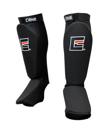 Combat Corner Slip On Elastic Muay Thai Shin Guards  Kickboxing, MMA Sparring and Training Protective Instep Shin Pads Adult S/M