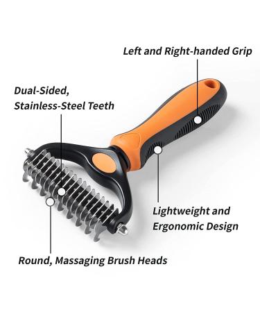 Vigime 2-Page Undercoat Rake | Dog & Cat Brush for Easy Hair Removal | Safe Mat & Matter Remover (Orange) - Buy Online on GoSupps.com