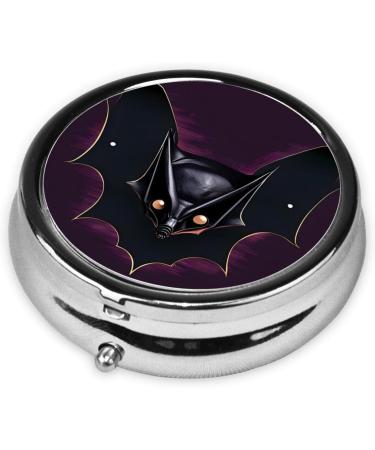 Black Ghost Bat Round Pill Box | 3 Compartment Portable Organizer for Purse & Pocket | Travel & Medication Storage - Buy Online on GoSupps.com