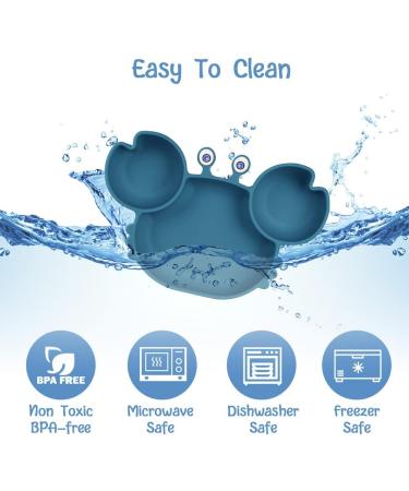 Vicloon Baby Suction Plate - Silicone Toddler Plate for Self Feeding Training - Non Slip Divided Plate for Highchairs - Dark Blue - Buy Online on GoSupps.com