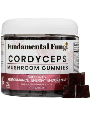 Fundamental Fungi Cordyceps Mushroom Gummies for Adults | 90 Servings | Watermelon | Energizing Performance Mushroom Gummies to Support Stamina Energy & Endurance | 90 Organic Cordyceps Gummys