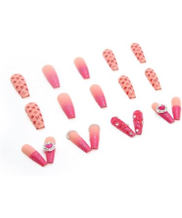 Justotry 24 Pcs Diamante Fake Nails - Long Red French Press on Nails with Flower Designs - Nude Medium Ballerina Stick on Nails for Women - Acrylic Coffin False Nails with Glue for Nail Art - Buy Online on GoSupps.com