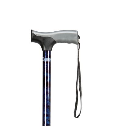 Carex Health Brands Soft Grip Walking Cane - Height Adjustable Cane with Wrist Strap - Latex Free Soft Cushion Handle, Blue Marble