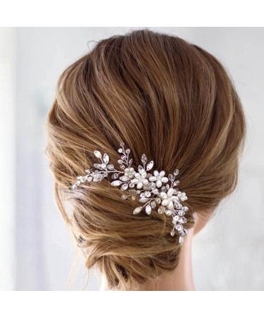Prosy Bridal Wedding Flower Hair Comb Slide - Silver Crystal Hair Accessories & Rhinestone Headpiece for Women & Girls - Buy Online on GoSupps.com
