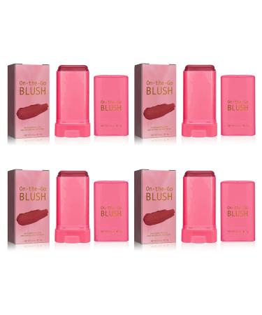4PCS Cream Blush Stick Smooth Blush Stick Waterproof Moisturizer Stick Matte Highlighter Stick Natural Nude Makeup for Cheek Eyes Lips Red 19 g (Pack of 4) Red