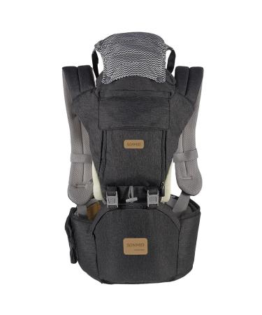 SONMEI Ergonomic Baby Carrier with Hip Seat 360 Positions Soft and Breathable All Seasons for Newborns and Toddlers Hiking Shopping Travelling Dark Grey