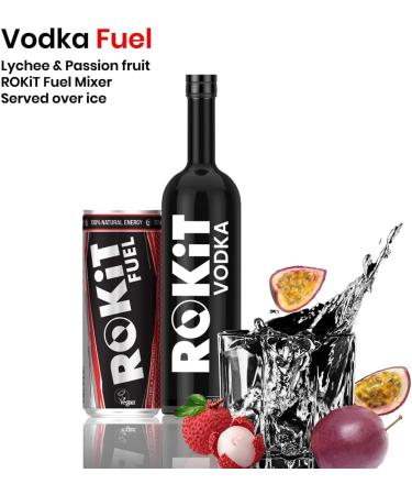 ROKiT Fuel Energy Drink Vegan Certified 100% natural ingredients Sustainable and natural energy lift low calorie zero fat and zero salt Lychee & Passion fruit flavoured Case of 24 x 250ml - Buy Online on GoSupps.com