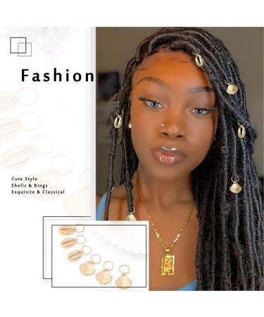 Gold Shell Box Braid Rings Clip Dreadlock Jewelry Cowrie Charms for Black Women (6PCS) - Buy Online on GoSupps.com