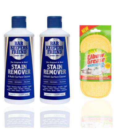 Bar Keepers Friend Original Multi Surface Cleaner & Stain Remover Powder | 2 pack | 2 x 250g Bottle + Elbow Grease Scrubbing Pad