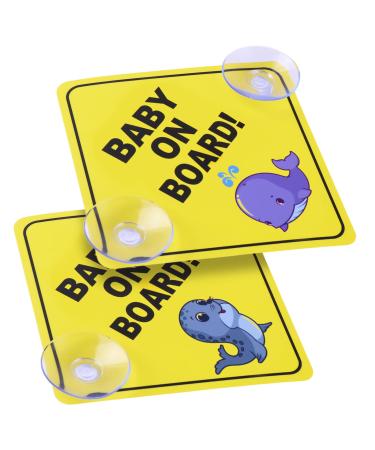 cobee Baby on Board Car Warning Signs 2 Pcs 5"x5" Safety Car Sign with Double Suction Cups Baby in Car Sticker for Car Window Cling Reusable Durable Baby on Board Sticker Decal(Style-D)