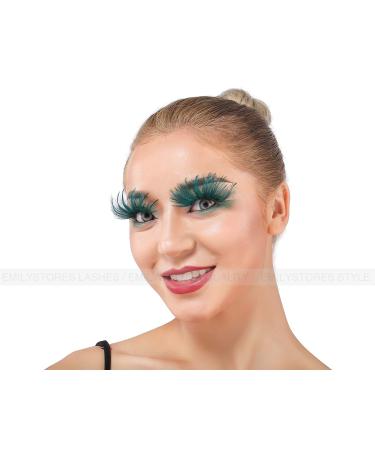 EMILYSTORES Green Faux-Feather Costume Eyelashes - Dramatic Halloween & Party Look (1 Pair - Buy Online on GoSupps.com