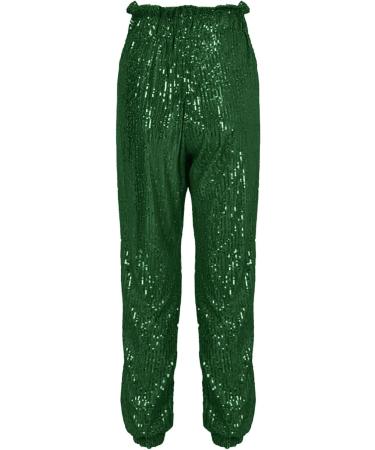 Elegant High Waist Sequin Pants for Women | Stretch Glitter Party Pants in M Green - Stylish & Comfortable - Buy Online on GoSupps.com