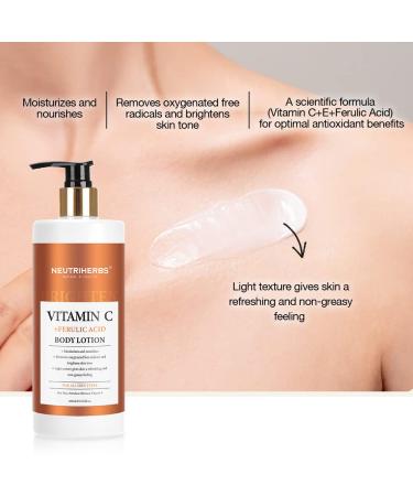Neutriherbs Vitamin C + Ferulic Acid Body Lotion for Dry Skin - 13.52 Fl Oz Pump Bottle - Buy Online on GoSupps.com