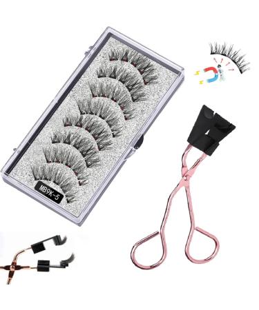 Reusable Magnetic Eyelash Kit Magnetic Eyelash Partner Set with Eyeliner Natural Look 8D Magnetic Lashes with Eyelashes Clip 3D Magnetic Eyelash Kit Long Lasting No Glue(MB9K-5+eyelash curler)