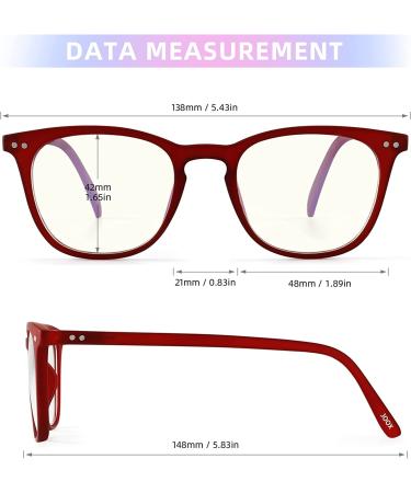 JOOX Square Blue Light Blocking Reading Glasses | Burgundy Spring Hinge Readers | 1.5x Magnification for Women and Men - Buy Online on GoSupps.com