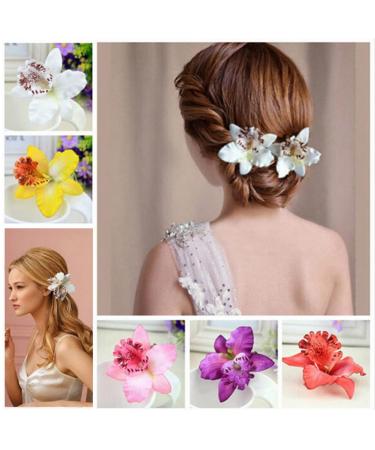 12 x Bohemia Orchid Flower Clips - Hawaiian Wedding & Beach Party Hairpins for Women & Girls - Buy Online on GoSupps.com