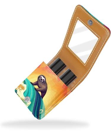 Travel Lipstick Organizer Case | Portable Makeup Bag with Mirror | Abstract Wave Sloth Surfing Design - Buy Online on GoSupps.com