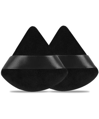 2 Pieces Powder Puff Face Cosmetic 2.76 Inch Soft Triangle Powder Puffs Washable Reusable Velour Cotton Puff Setting Makeup Sponge for Under Eyes and Face Corners Body Loose Powder Makeup Tool (Black) Black 2 Pcs