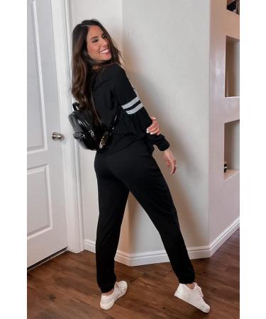 PRETTYGARDEN Women's Color Block 2 Piece Tracksuit Set - Crewneck Long Sleeve Top & Sweatpants Lounge Outfit in Black - Size Medium - Buy Online on GoSupps.com