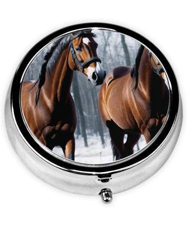 Horses in The Snow Mini Round Pill Box | 3 Compartment Travel Pill Organizer | Portable Medicine Case for Home & Office - Buy Online on GoSupps.com