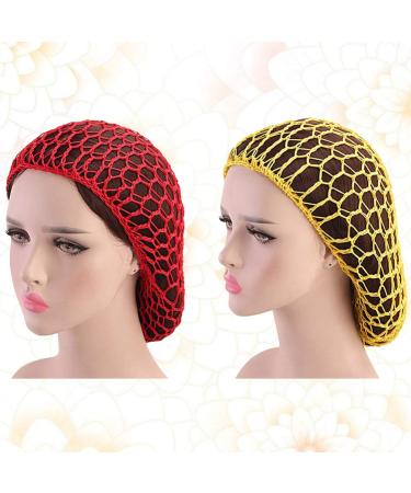 Minkissy 2Pcs Sleeping Hair Nets - Crochet Long Hair Snood Turban for Women & Girls | Red & Yellow - Shop Internationally! - Buy Online on GoSupps.com