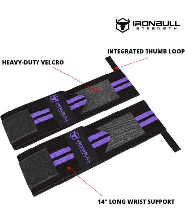 Womens Wrist Wraps with Thumb Loops - 12 Professional Grade - Support Brace for Weightlifting, Powerlifting - Black/Purple - Buy Online on GoSupps.com