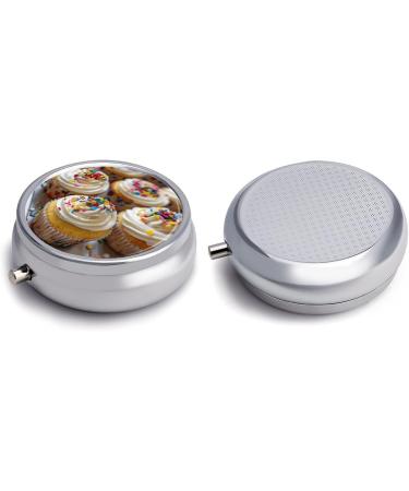 Round 3-Compartment Pill Organizer - Decorative Portable Metal Pill Box with White Icing Print | Perfect Travel Medicine Case - Buy Online on GoSupps.com