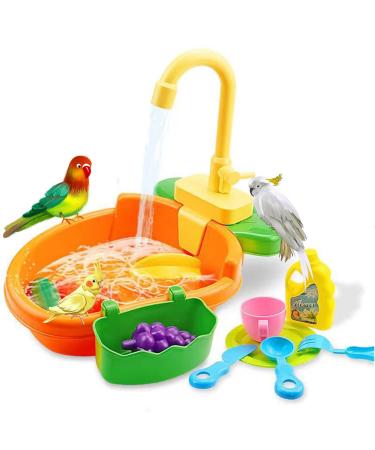 JZRH Parrot Automatic Bathtub Toys with Faucet Multifunctional Shower Box Pet Pool Birdbath Bowl with Fountain for Small Animals Parakeets, Budgie, Cockatiel Bird Feeder Bowl with Four Color. Green