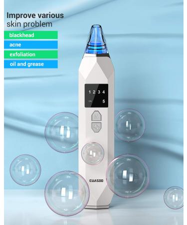 EUASOO Blackhead Remover Vacuum Kit | USB Rechargeable Facial Pore Cleanser with 5 Probes and 5 Suction Power Levels for Skin Treatment - Buy Online on GoSupps.com