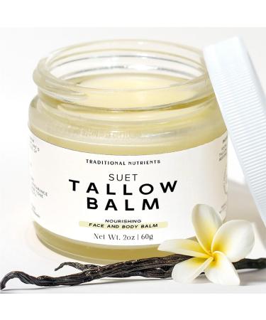 Suet Beef Tallow + Raw Honey Balm for Skin with Vanilla Essential Oil Natural Grass Fed Tallow Moisturizer for Face and Body (2oz)