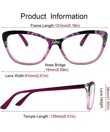 Hyyiyun Cat-eye Bifocal Reading Glasses Women 2 Pairs Spring Hinge Designer Floral Frame Readers - Purple & Black Flower Pattern 2.5x - Buy Online on GoSupps.com